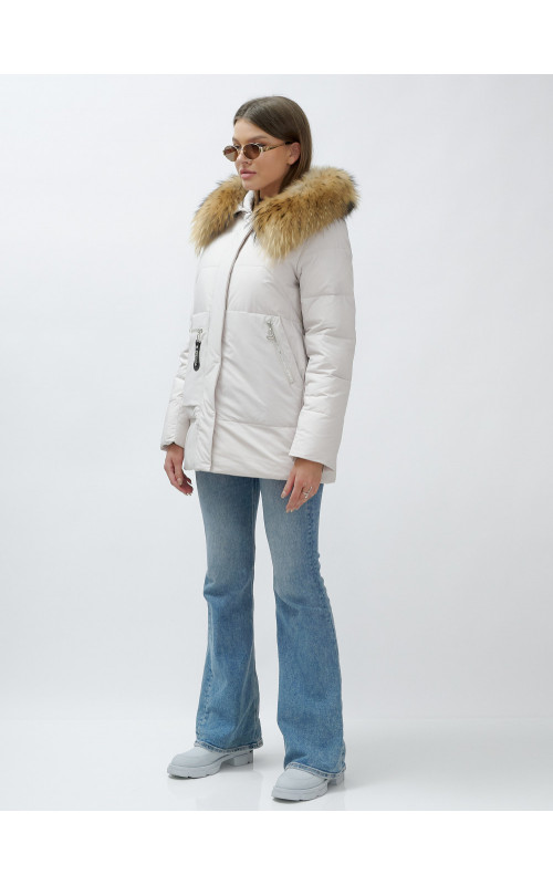 Зимняя женская куртка премиум-класса с опушкой из натурального меха енота.