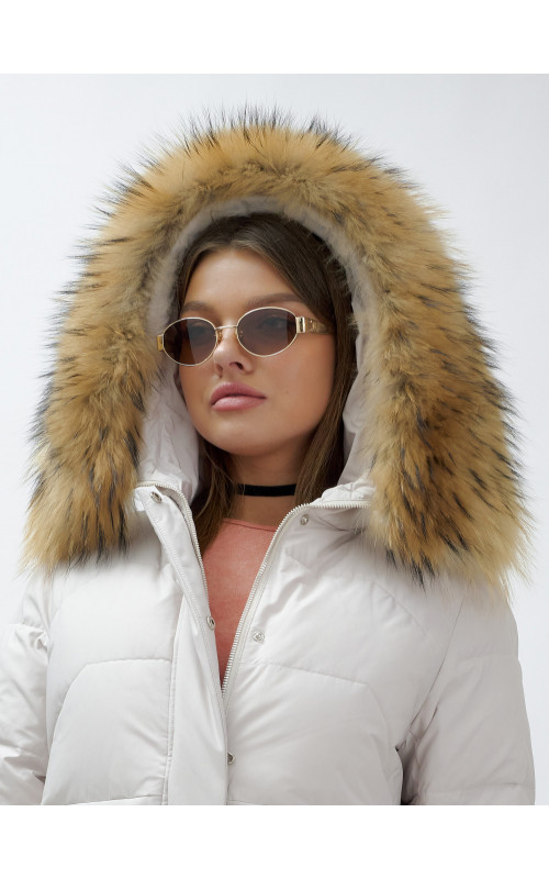 Зимняя женская куртка премиум-класса с опушкой из натурального меха енота.