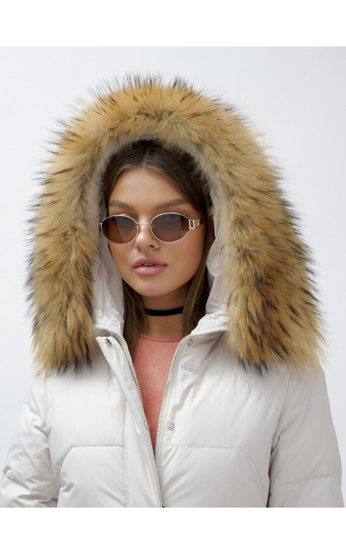 Зимняя женская куртка премиум-класса с опушкой из натурального меха енота.