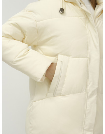 Женский зимний пуховик с капюшоном, светло-бежевый, удлинённый. в Тюмени