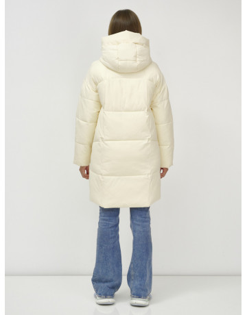 Женский зимний пуховик с капюшоном, светло-бежевый, удлинённый. в Тюмени