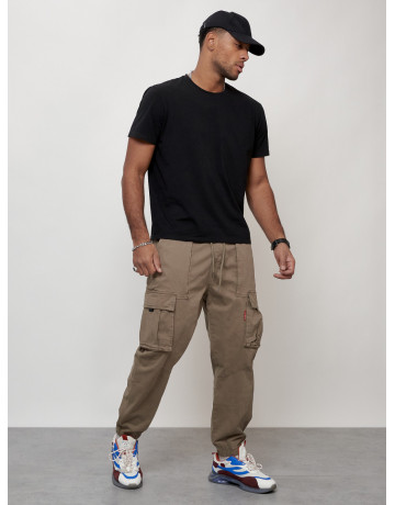 Мужские брюки карго с накладными карманами, бежевые. в Тюмени