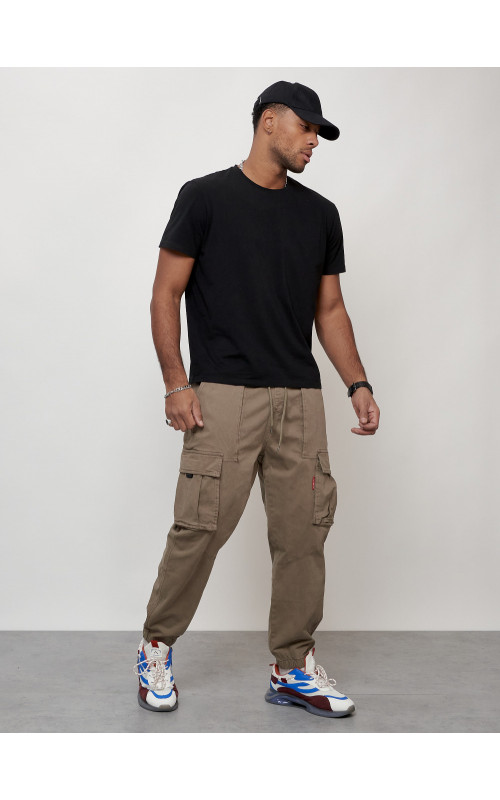 Мужские брюки карго с накладными карманами, бежевые. в Тюмени