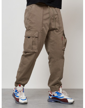 Мужские брюки карго с накладными карманами, бежевые. в Тюмени