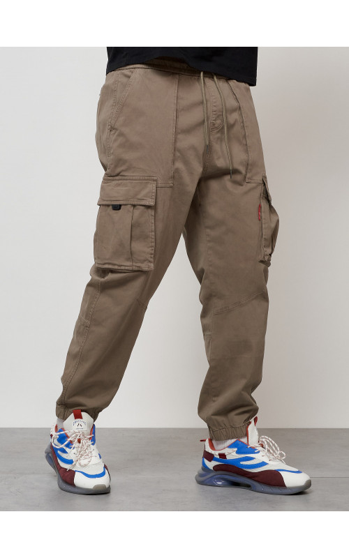 Мужские брюки карго с накладными карманами, бежевые. в Тюмени