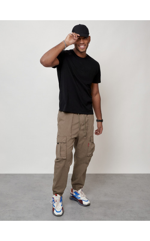 Мужские брюки карго с накладными карманами, бежевые. в Тюмени