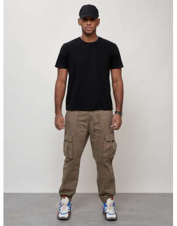 Мужские брюки карго с накладными карманами, бежевые. в Тюмени