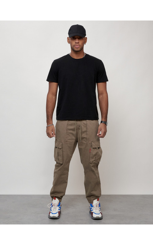 Мужские брюки карго с накладными карманами, бежевые. в Тюмени