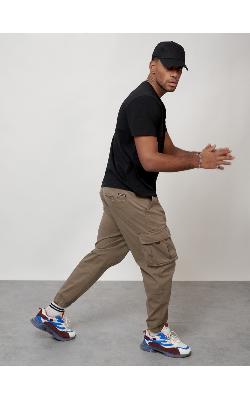 Мужские брюки карго с накладными карманами, бежевые. в Тюмени