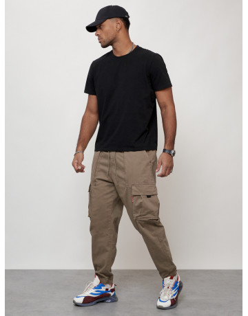 Мужские брюки карго с накладными карманами, бежевые. в Тюмени