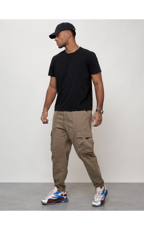 Мужские брюки карго с накладными карманами, бежевые. в Тюмени