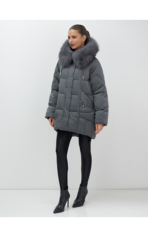 Пуховик с мехом песца зимний премиум-класса