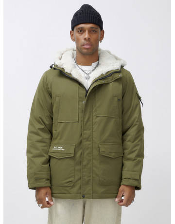 Мужская зимняя парка удлинённая с мехом, хаки, для активного отдыха в Тюмени