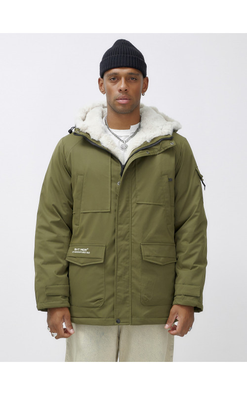 Мужская зимняя парка удлинённая с мехом, хаки, для активного отдыха в Тюмени