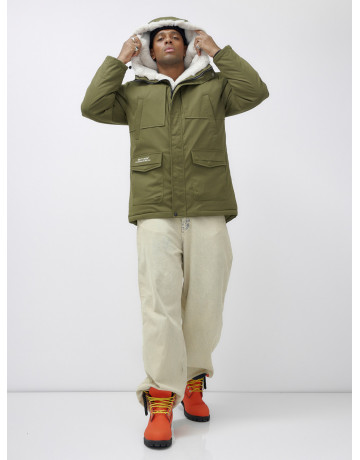 Мужская зимняя парка удлинённая с мехом, хаки, для активного отдыха в Тюмени