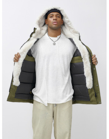 Мужская зимняя парка удлинённая с мехом, хаки, для активного отдыха в Тюмени