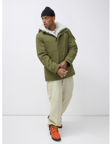 Мужская зимняя парка удлинённая с мехом, хаки, для активного отдыха в Тюмени