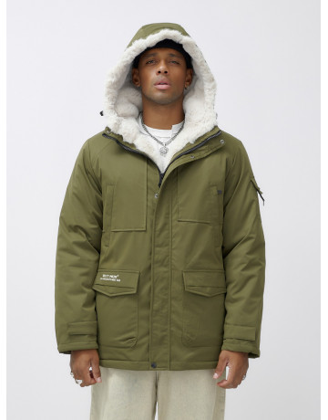 Мужская зимняя парка удлинённая с мехом, хаки, для активного отдыха в Тюмени