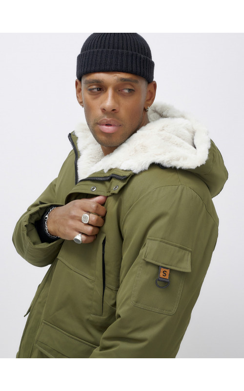 Мужская зимняя парка удлинённая с мехом, хаки, для активного отдыха в Тюмени