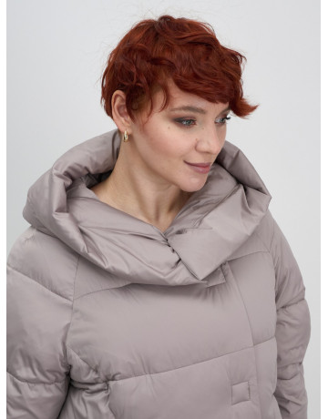 Пуховик зимний женский с капюшоном, светло-коричневый. в Тюмени