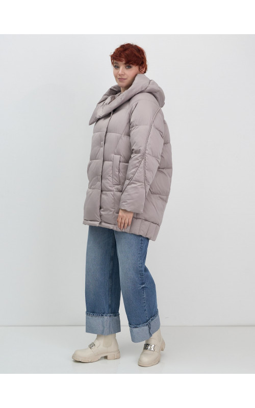 Пуховик зимний женский с капюшоном, светло-коричневый. в Тюмени