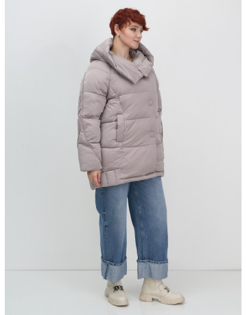 Пуховик зимний женский с капюшоном, светло-коричневый. в Тюмени