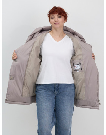 Пуховик зимний женский с капюшоном, светло-коричневый. в Тюмени