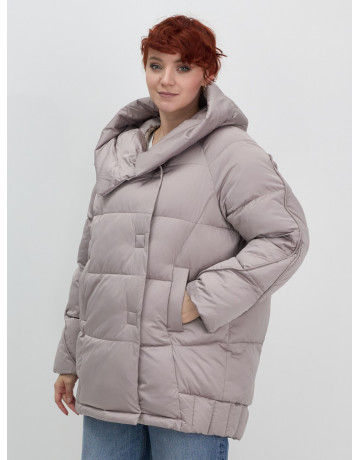 Пуховик зимний женский с капюшоном, светло-коричневый. в Тюмени