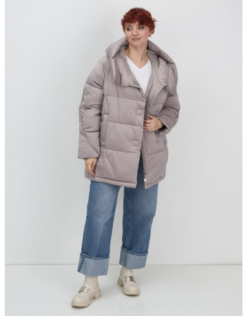 Пуховик зимний женский с капюшоном, светло-коричневый. в Тюмени