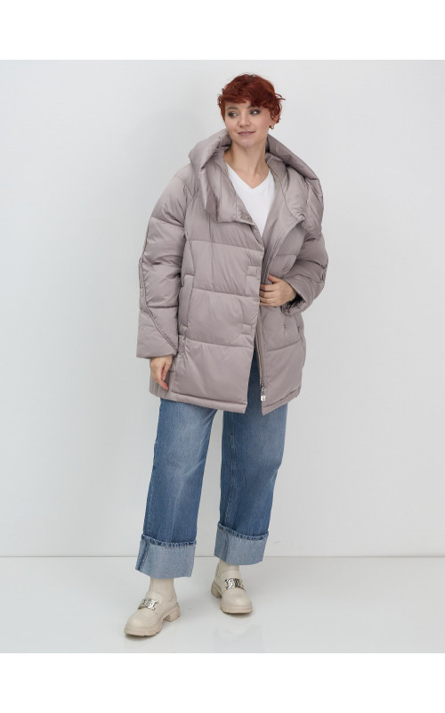 Пуховик зимний женский с капюшоном, светло-коричневый. в Тюмени