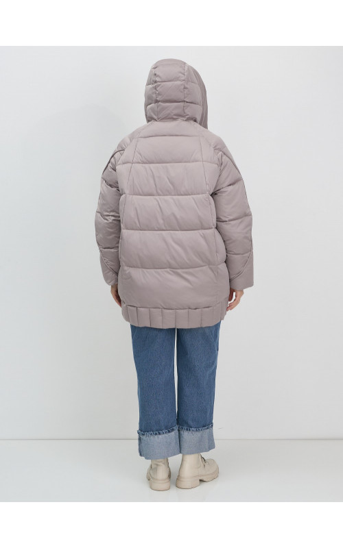 Пуховик зимний женский с капюшоном, светло-коричневый. в Тюмени