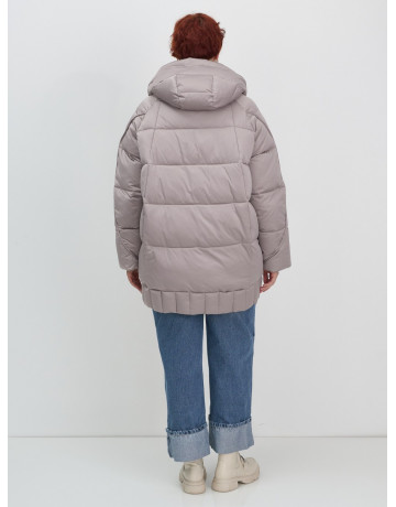 Пуховик зимний женский с капюшоном, светло-коричневый. в Тюмени