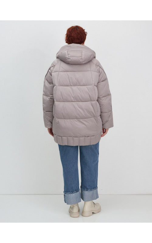 Пуховик зимний женский с капюшоном, светло-коричневый. в Тюмени