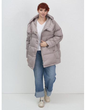 Пуховик зимний женский с капюшоном, светло-коричневый. в Тюмени
