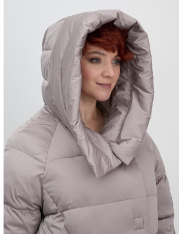 Пуховик зимний женский с капюшоном, светло-коричневый. в Тюмени