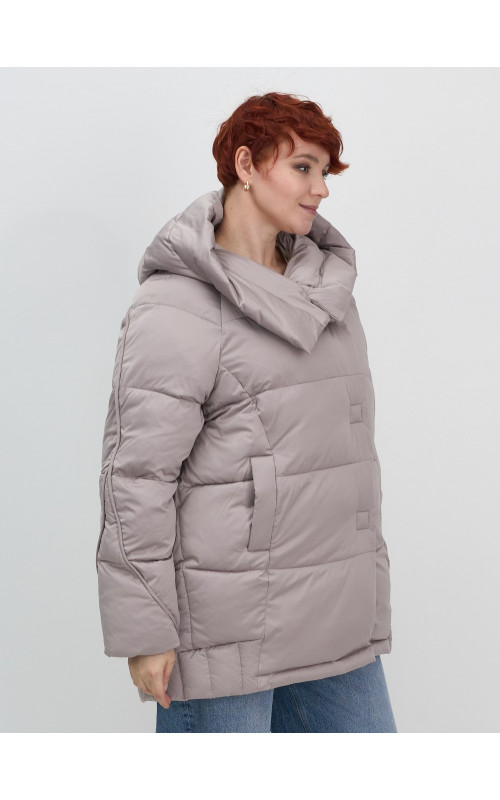 Пуховик зимний женский с капюшоном, светло-коричневый. в Тюмени