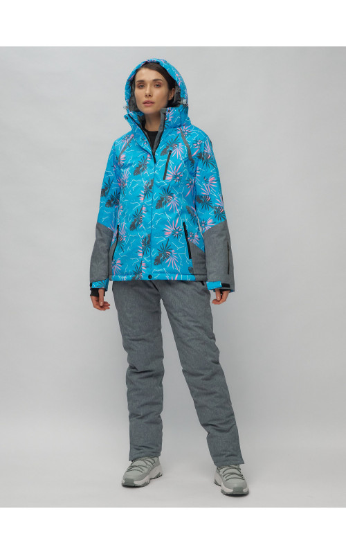 Женский горнолыжный комплект: куртка с цветочным принтом и брюки со съёмными бретелями