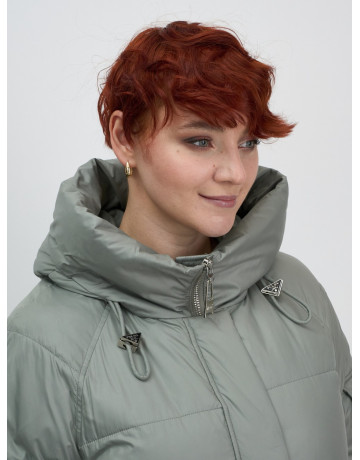 Зимний женский пуховик с капюшоном, зелёный. в Тюмени