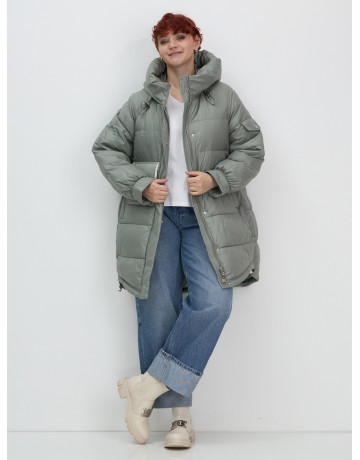 Зимний женский пуховик с капюшоном, зелёный. в Тюмени