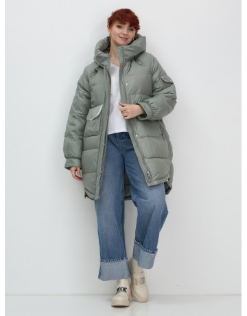 Зимний женский пуховик с капюшоном, зелёный. в Тюмени