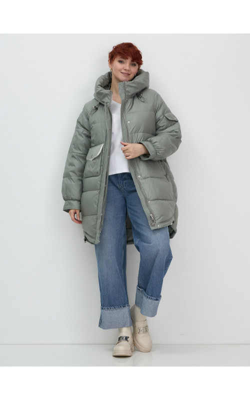 Зимний женский пуховик с капюшоном, зелёный. в Тюмени