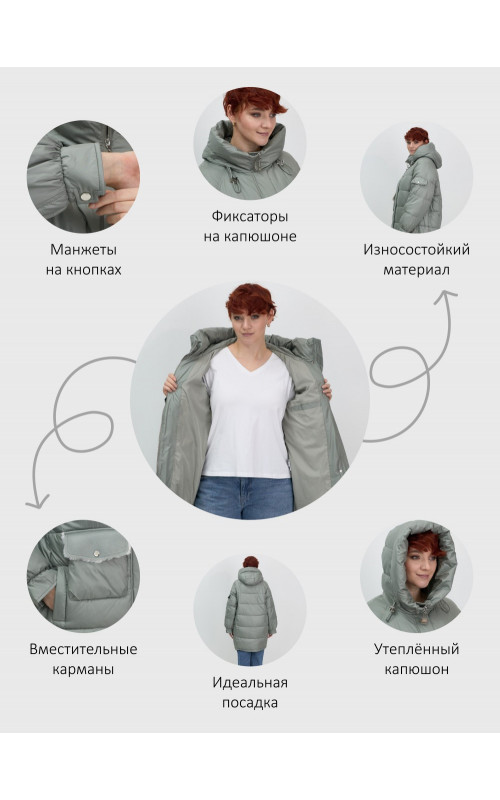 Зимний женский пуховик с капюшоном, зелёный. в Тюмени