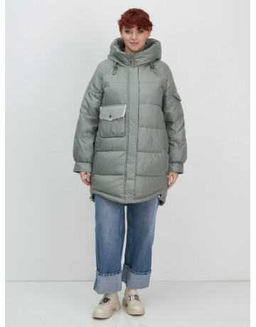 Зимний женский пуховик с капюшоном, зелёный. в Тюмени