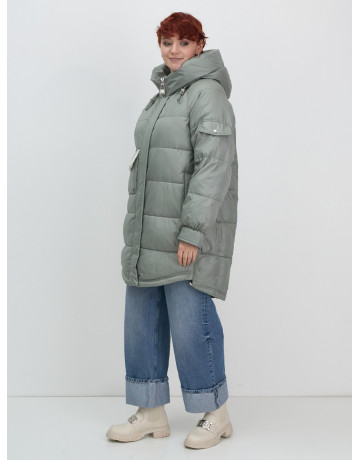 Зимний женский пуховик с капюшоном, зелёный. в Тюмени