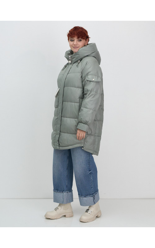 Зимний женский пуховик с капюшоном, зелёный. в Тюмени