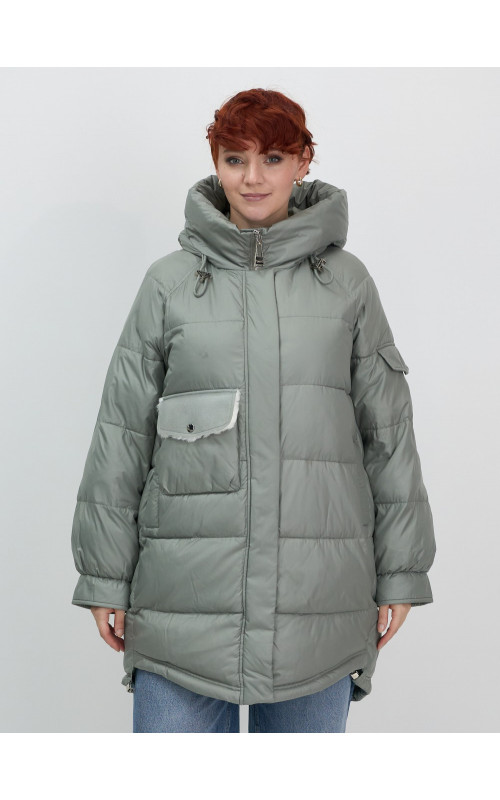 Зимний женский пуховик с капюшоном, зелёный. в Тюмени