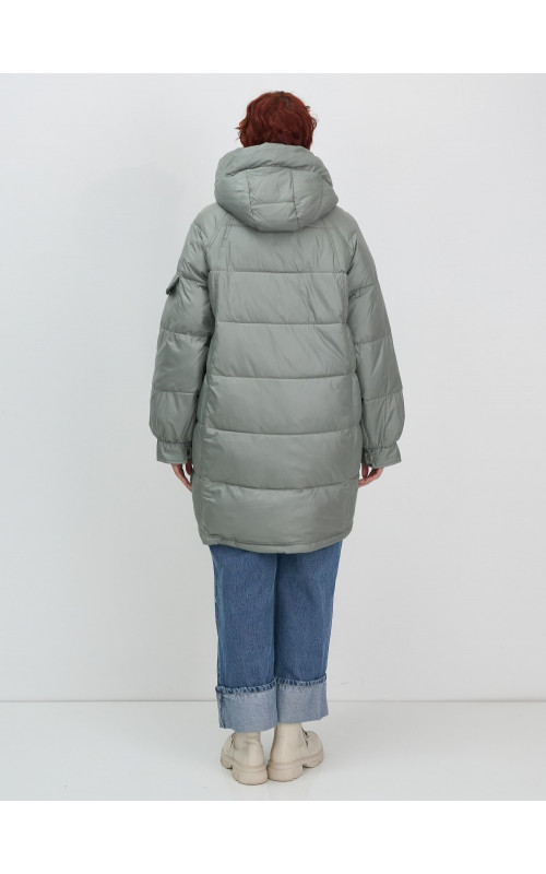 Зимний женский пуховик с капюшоном, зелёный. в Тюмени