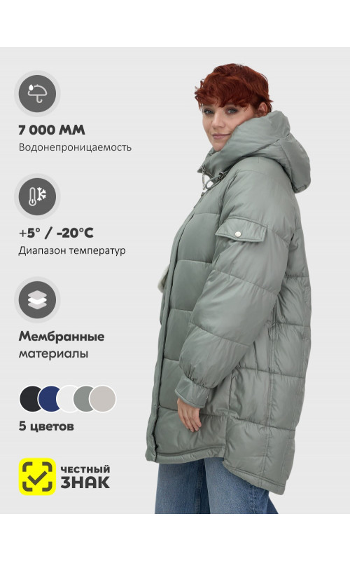 Зимний женский пуховик с капюшоном, зелёный. в Тюмени
