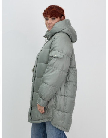Зимний женский пуховик с капюшоном, зелёный. в Тюмени