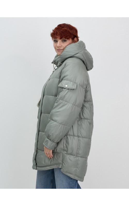 Зимний женский пуховик с капюшоном, зелёный. в Тюмени